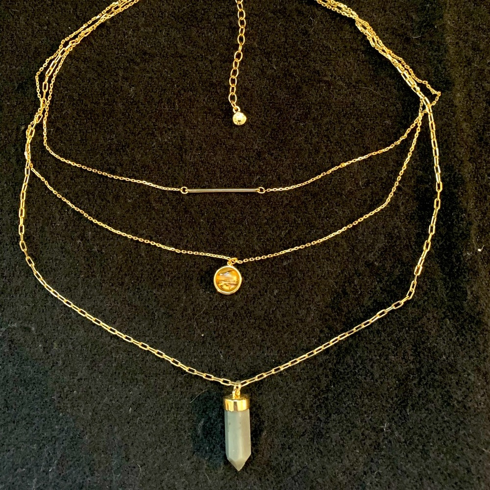 Baublebar necklace, 3 strand with gray crystal